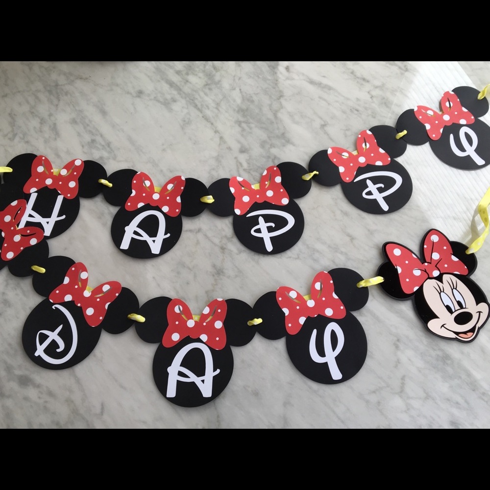 Handmade Minnie Mouse Happy Bday Banner. + bonus